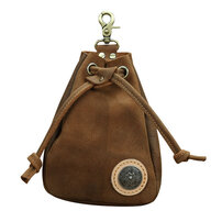 Whatna 天然 厚手 牛革 小銭入れ コインケース メンズ レディース 2way本革 ミニサコッシュ カラビナポーチ ベルトループ 6.5インチiphoneを収納可 巾着袋 ポーチミニ ウエストバッグ イヤホン収納ケース カラビナ付き