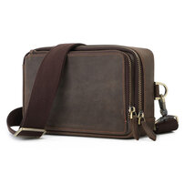 Whatna 厚手 天然 牛 革 ミニショルダーバッグ メンズ 3way ボディ斜め掛け胸バッグ手持ちバッグセカンド バッグ ショルダーベルト付 カード4枚収納可 2室仕切 L字ファスナー カジュアル フォーマル ビジネス 通学 通勤 肩掛けバッグ 自転車かばん プレゼント男性