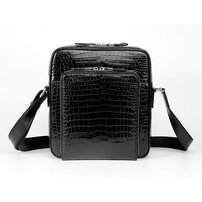 Whatna ワニ革 本革 ショルダーバッグ メンズ ポシェットポ メッセンジャーバッグ 縦型 小さめ ビジネスバッグクロコダイル革 本皮 通勤 通学 斜めがけバッグ かばん男性用 ブラウン 黒（4002-1）