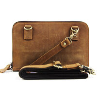 Whatna 天然 牛革 セカンド バッグ メンズ 3way クラッチ ショルダーバッグ 肩掛け 手持ちバッグ 小さい ショルダーベルト付 ハンドストラップ付 ダブルファスナー 本革 結婚式 バッグ ビジネス フォーマル 冠婚葬祭 バッグ紳士用 男性用