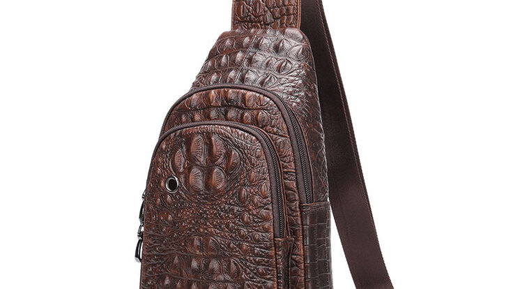 Whatna クロコダイル型押し牛革 斜めがけ ボディバッグ ワンショルダー
