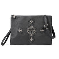 Whatna スタッズ 2wayセカンド バッグ メンズバッグ [クラッチ ショルダー 肩掛け 結婚式 バッグ]ショルダーストラップ ハンドストラップ 付 pu革 A4 大きめ 手持ちバッグ 黒 YH3605