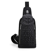 Whatna クロコダイル型押し天 然 牛革 斜めがけ ボディバッグ ワンショルダー メンズ 本 革 厚手 レザー イヤホン穴付き 黒 ブラウン WH007