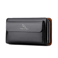 huanshou 2way革 ミニセカンドバッグ メンズ 小さめ クラッチバッグ 長財布 ダブルラウンドファスナー 小銭入れあり 7枚カード収納 手持ちバッグ 男性用 紳士用 結婚式バッグ フォーマル ビジネス 冠婚葬祭 黒 ブラウン