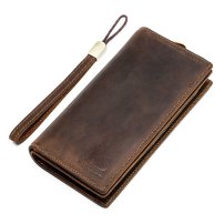 Whatna 天然 牛革 ミニセカンドバッグ メンズ バッグ 長財布 カード入れ 10枚カード収納 小銭入れ 札入れ RFID スキミング防止2室仕切 小さめ クラッチバッグ 手持ちバッグ メンズ ポーチ 男性用 紳士用 結婚式 冠婚葬祭 バッグ ブラウン 91632