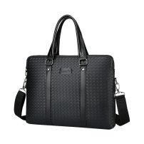 Whatna 手作り編み込み革 ビジネスバッグ メンズ 2way 手提げバッグ ショルダーバッグ A4 15.6インチpc 収納可2室仕切 本革 ビジネス 通勤 通学 斜めがけ バッグ ワンショルダーバッグ自転車 かばん男性用 黒（3368-2）