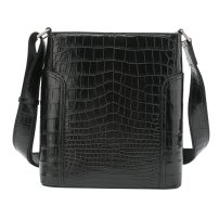 Whatna ワニ革 本革 ショルダーバッグ メンズ ポシェットポ メッセンジャーバッグ 縦型 小さめ ビジネスバッグクロコダイル革 本皮 通勤 通学 斜めがけバッグ かばん男性用 ブラウン 黒（1108B-1）
