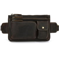Whatna 天然 牛革ミニウエストポーチ ウエストバッグ メンズ ミニショルダーバッグ 男女兼用 本革 斜めがけ ボディバッグ ワンショルダー 軽量 ブラウン 9412
