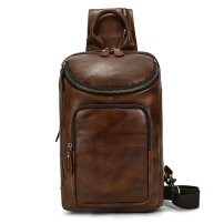 Whatna アンティーク風合い鞣し天 然牛 革 斜めがけ ボディバッグ ワンショルダー メンズ 本革 厚手 レザー9336