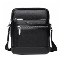 Whatna 厚手 レザー ショルダーバッグ メンズ メッセンジャーバッグ 縦型小さめビジネスバッグ ipadMini収納可 2室仕切 通勤 通学 斜めがけバッグ オシャレ な シンプル な 軽量 実用 自転車 かばん男性用