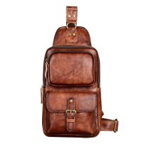 Whatna アンティーク風合い鞣し天 然牛 革 斜めがけ ボディバッグ ワンショルダー メンズ 左右付け替え可能 本革 厚手 レザーXB012