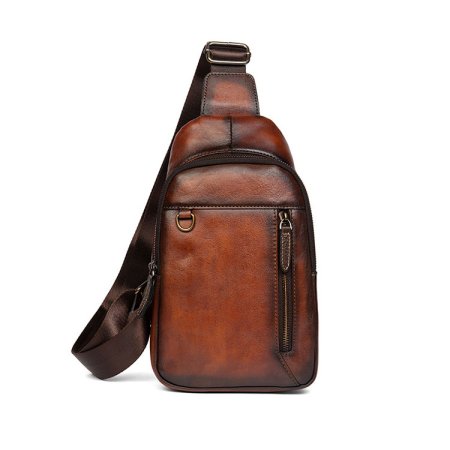 Whatna アンティーク風合い鞣し天 然牛 革 斜めがけ ボディバッグ ワン