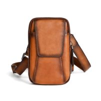 Whatna アンティーク風合い鞣し天 然 牛革 ミニショルダーバッグ メンズ ポシェット2室仕切 3way斜め掛け ボディバッグ ベルト ポーチ ミニ 胸バッグ ウエストバッグショルダーベルト付属 斜め掛け 通学 通勤 ミニバッグ 紳士用 男性用 13760