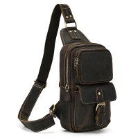 Whatna 天然 牛革 斜めがけ ボディバッグ ワンショルダー メンズ 本革 厚手 レザー9331