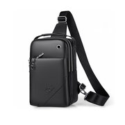 Whatna ワンショルダーメンズ ボディバッグ 斜め掛けバッグ肩掛け 胸バッグ 手提げバッグ メッセンジャーバッグ PUレザー2室仕切 大容量 イヤホン穴付 キーリング付 左右に付け替え可 軽量 男女兼用