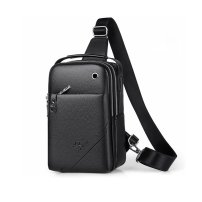 Whatna ワンショルダーメンズ ボディバッグ 斜め掛けバッグ肩掛け 胸バッグ 手提げバッグ メッセンジャーバッグ PUレザー2室仕切 大容量 イヤホン穴付 キーリング付 左右に付け替え可 軽量 男女兼用