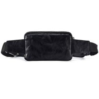 Whatna アンティーク風合い鞣し天 然 牛革 ウエストポーチ ウエストバッグ メンズ ミニショルダーバッグ 手作業で作 男女兼用 本革 斜めがけ ボディバッグ ワンショルダー 軽量 黒16695