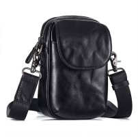 Whatna アンティーク風合い鞣し天 然牛 革ミニショルダーバッグ メンズ ポシェットポ3way斜め掛け ボディバッグ ベルト ポーチ ミニ 胸バッグ ウエストバッグ ショルダーベルト付属 斜め掛け 通学 通勤 ミニバッグ 紳士用 男性用 黑