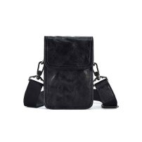 Whatna アンティーク風合い鞣し天 然牛 革ミニショルダーバッグ メンズ ポシェットポ3way斜め掛け ボディバッグ ベルト ポーチ ミニ 胸バッグ ウエストバッグ ショルダーベルト付属 斜め掛け 通学 通勤 ミニバッグ 紳士用 男性用 黑 6694