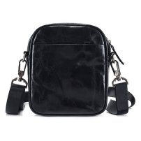 Whatna アンティーク風合い鞣し天 然 牛革ミニショルダーバッグ メンズ ポシェット メッセンジャーバッグ小さめ ショルダーミニポーチ 縦型 ipad mini収納可 本革 通勤 通学 斜めがけバッグ 自転車 かばん男性用 黒6759