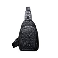 Whatna クロコダイル革 本革 斜めがけ ボディバッグ ワンショルダー メンズ ボディ斜め掛け 胸バッグ 厚手 レザー ワニ革 黑 4441