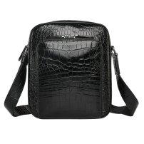 Whatna ワニ革 本革 ミニショルダーバッグ メンズ ポシェットポ メッセンジャーバッグ 縦型 ipad 9.7収納可 さめ ビジネスバッグクロコダイル革 本皮 通勤 通学 斜めがけバッグ かばん男性用 ブラウン 黒（1001B）