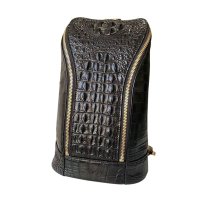 Whatna クロコダイル革 本革 斜めがけ ボディバッグ ワンショルダー メンズ ボディ斜め掛け 胸バッグ 厚手 レザー ワニ革左右付け替え可能 黑