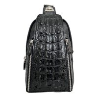 Whatna クロコダイル革 本革 斜めがけ ボディバッグ ワンショルダー メンズ ボディ斜め掛け 胸バッグ 厚手 レザー ワニ革 黑