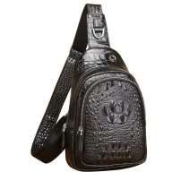 Whatna クロコダイル革 本革 斜めがけ ボディバッグ ワンショルダー メンズ ボディ斜め掛け 胸バッグ 厚手 レザー ワニ革 黑 4463