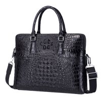 Whatna ワニ革 本革 ビジネス バッグメンズ 2way ショルダー 手提げ 斜め掛け 手持ち 肩掛けバッグ2室仕切 クロコダイル革 ブリーフケース 15.6インチPC対応 旅行 出張 通勤 通学 就活 面接 バッグ 4512
