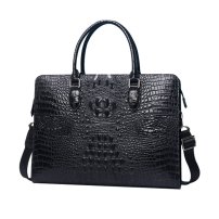 Whatna ワニ革 本革 ビジネス バッグメンズ 2way ショルダー 手提げ 斜め掛け 手持ち 肩掛けバッグ2室仕切 クロコダイル革 ブリーフケース 15.6インチPC対応 旅行 出張 通勤 通学 就活 面接 バッグ 9936-5