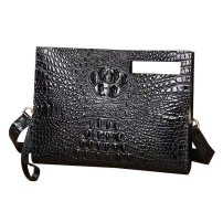 Whatna ワニ革 本革セカンド バッグ メンズ 3way クラッチ ショルダーバッグ 肩掛けバッグ 大さい ショルダーベルト付 ハンドストラップ付 クロコダイル革 本革 結婚式 バッグ ビジネス フォーマル 冠婚葬祭 バッグ紳士用 男性用 黒