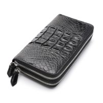 Whatna ワニ革 ミニセカンドバッグ メンズ バッグ 長財布 カード入れ 小銭入れ 札入れ ダブルファスナー14枚カード収納 2室仕切 小さめ クラッチバッグ 手持ちバッグ ポーチ 男性用 紳士用 結婚式 冠婚葬祭 バッグ 2007-1