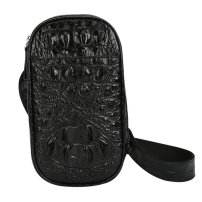 Whatna クロコダイル革 本革 ミニ 斜めがけ ボディバッグ ワンショルダー メンズ ボディ斜め掛け 胸バッグ 厚手 レザー ワニ革 黑 1131