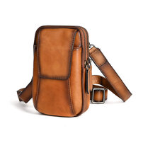 Whatna アンティーク風合い鞣し天 然 牛革 ミニワンショルダーバッグ メンズ ミニウエストバッグ ウエストポーチバイク用 ベルトバッグ ヒップバッグ厚手 レザー 本 革 男女兼用 ミニ斜め掛け ボディバッグ 胸バッグ ワンショルダー 軽量