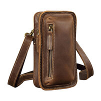 Whatna牛 革 ミニワンショルダーバッグ メンズ ミニ斜め掛け ボディバッグ 胸バッグ 手持げバッグ セカンドバッグ ミニウエストバッグ ウエストポーチバイク用 本革厚手 レザー 男女兼用 ブラウン 黒