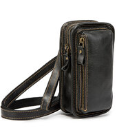 Whatna 牛 革 ミニワンショルダーバッグ メンズ ミニ斜め掛け ボディバッグ 胸バッグ 手持げバッグ セカンドバッグ ミニウエストバッグ ウエストポーチバイク用 本革厚手 レザー 男女兼用 ブラウン 黒