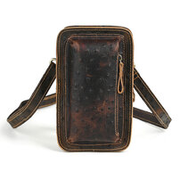 Whatna 牛 革 ミニワンショルダーバッグ メンズ ミニ斜め掛け ボディバッグ 胸バッグ 手持げバッグ セカンドバッグ ミニウエストバッグ ウエストポーチバイク用 本革厚手 レザー 男女兼用 ブラウン