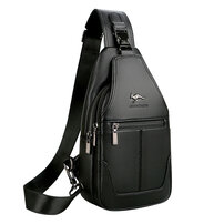 Whatna ワンショルダーメンズ ボディバッグ 斜め掛けバッグ肩掛け 胸バッグ メッセンジャーバッグ PUレザー 大容量 イヤホン穴付 USBポート付 左右に付け替え可 軽量 男女兼用