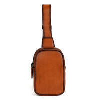 Whatna アンティーク風合い鞣し天 然 牛 革 ワンショルダーメンズ 3way 斜めがけ 肩掛けミニボディバッグ 胸バッグ 本革 厚手 レザー12051