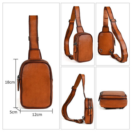 Ｗｈａｔｎａ アンティーク風合い鞣し天 然 牛 革 ワンショルダーメンズ 3way 斜めがけ 肩掛けミニボディ 胸 本革 厚手 レザー プレゼント 紳士用  8082 (ブラウン) Whatna アンティーク風合い鞣し天 然 牛 革 ワンショルダーメンズ 3way