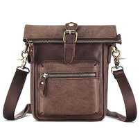 Whatna 牛革 ミニワンショルダーバッグ メンズ ミニ斜め掛け ボディバッグ 胸バッグ ミニウエストバッグ ベルトポーチ カラビナポーチヒップバッグ ウエストポーチバイク用 本革厚手 レザー 男女兼用