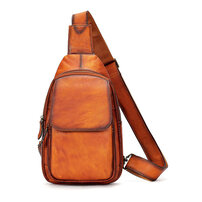 Whatna アンティーク風合い鞣し天 然 牛 革 ワンショルダーメンズ 3way 斜めがけ 肩掛けミニボディバッグ 胸バッグ 本革 厚手 レザー7589