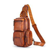 Whatna アンティーク風合い鞣し天 然 牛 革 ワンショルダーメンズ 3way 斜めがけ 肩掛けミニボディバッグ 胸バッグ 本革 厚手 レザー12042