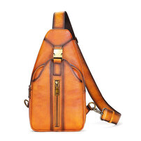 Whatnaアンティーク風合い鞣し天 然 牛 革 ワンショルダーメンズ 3way 斜めがけ 肩掛けミニボディバッグ 胸バッグ 本革 厚手 レザー9171