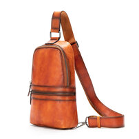 Whatnaアンティーク風合い鞣し天 然 牛 革 ワンショルダーメンズ 3way 斜めがけ 肩掛けミニボディバッグ 胸バッグ 本革 厚手 レザー7601