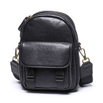 Whatna アンティーク風合い鞣し天 然 牛革ミニショルダーバッグ メンズ ポシェット メッセンジャーバッグ小さめ ショルダーミニポーチ 縦型 ダブルファスナー 本 革 通勤 通学 斜めがけバッグ 自転車 かばん男性用 23020