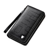 Whatna ミニセカンド バッグ メンズ 小型バッグ 長財布 12枚カード収納 カード入れ 小銭入れ 札入れ 3室仕切 牛革 厚手レザー ミニクラッチ バッグ 手持ちバッグ 手提げ財布 手持ちカバン 男性用 紳士用