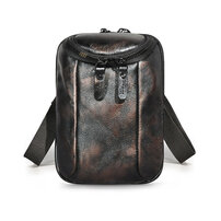 Whatna アンティーク風合い鞣し天 然 牛革 ミニワンショルダーバッグ メンズ ミニ斜め掛け ボディバッグ 胸バッグ ミニウエストバッグ ベルトポーチ カラビナポーチヒップバッグ ウエストポーチバイク用 本革厚手 レザー 男女兼用