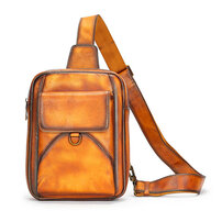 Whatna アンティーク風合い鞣し天 然 牛 革 ワンショルダーメンズ 3way 斜めがけ 肩掛けミニボディバッグ 胸バッグ 本革 厚手 レザーIpad Mini収納可 9159